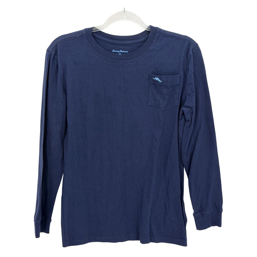 Tommy Bahama Shirt Boys XL Navy Long Sleeve Pocket Tee Preppy Casual Everyday